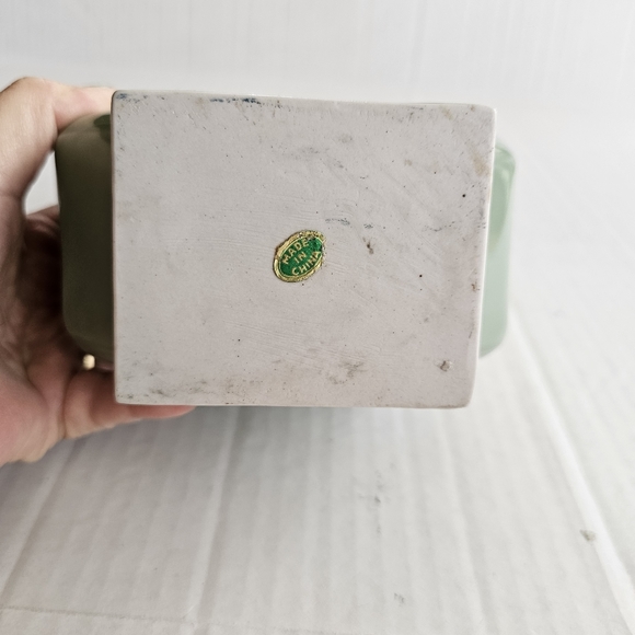 Vintage glazed porcelain celadon vase Chinese hexagon birds ducks - Picture 8 of 8